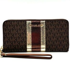 Michael Kors Large Continental Wallet Wristlet Brown Multi